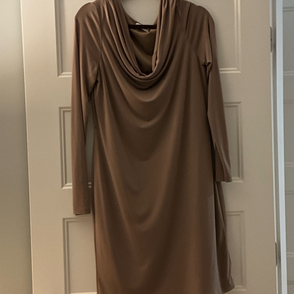 Calvin Klein Collection Brown Long Sleeve Cowl Neck Dress